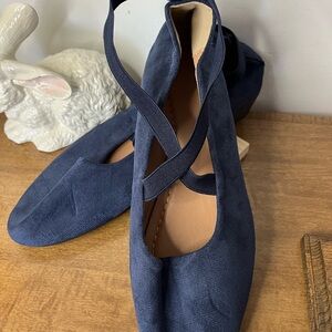 Women's Navy Cross-Strap Ballet wedge size 11